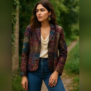 Erin London VTg Patchwork Tapestry Blazer Jacket Boho, Indie Sleaze, Eclectic